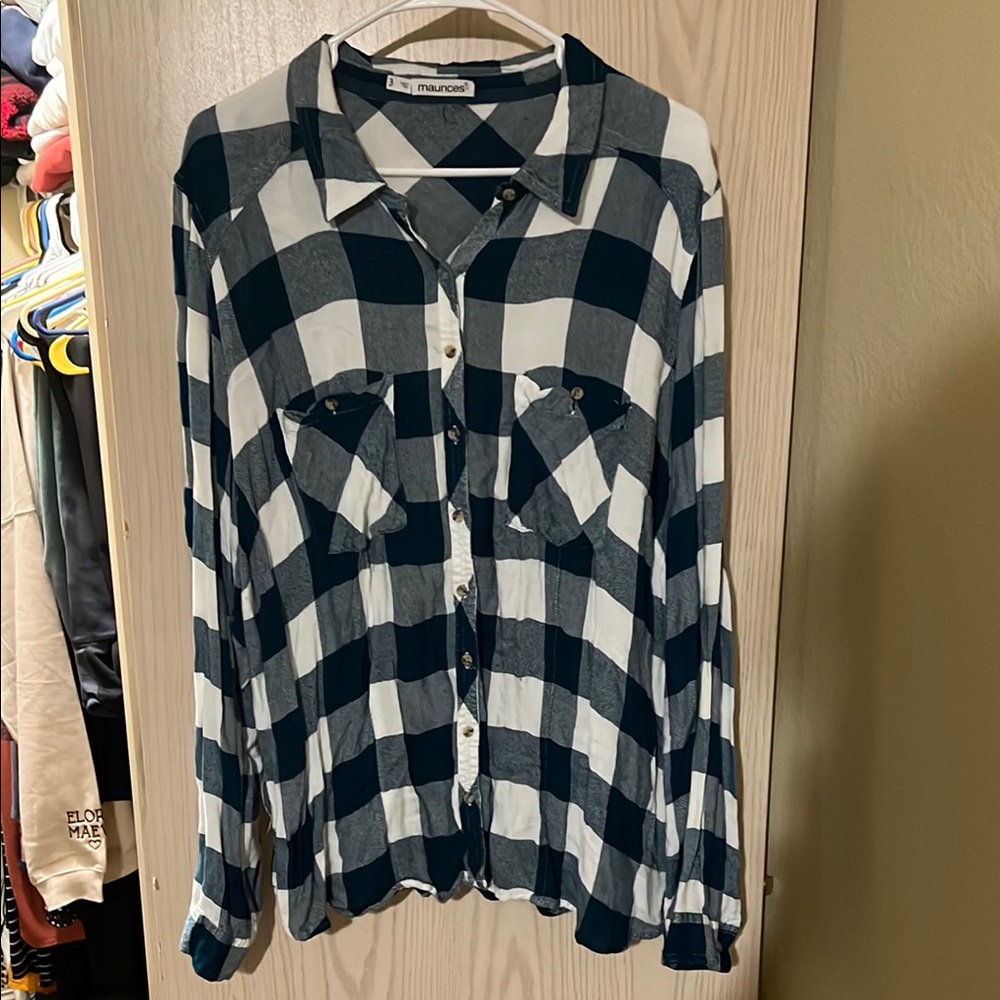 Maurices Teal and White Checkered Shirt